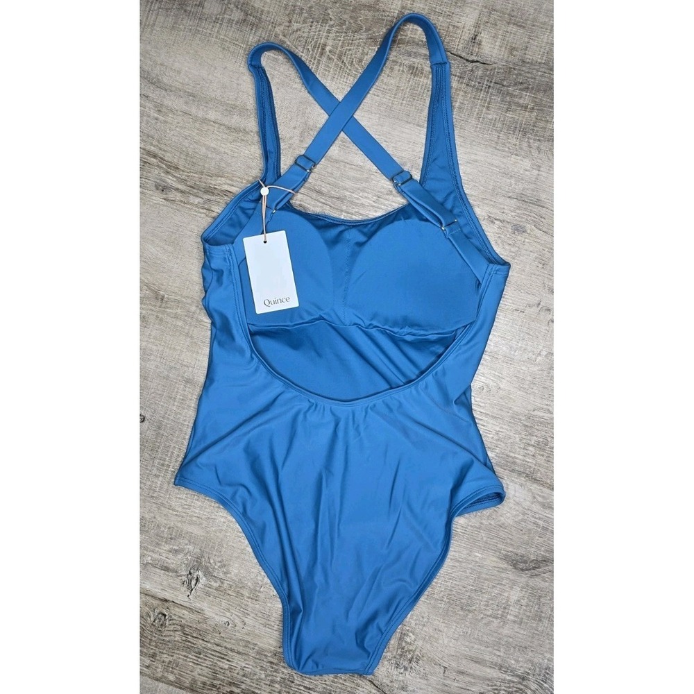 NWT Quince Lagoon Teal Blue Italian Cross-Back One-Piece Swimsuit Size Large - Picture 9 of 13